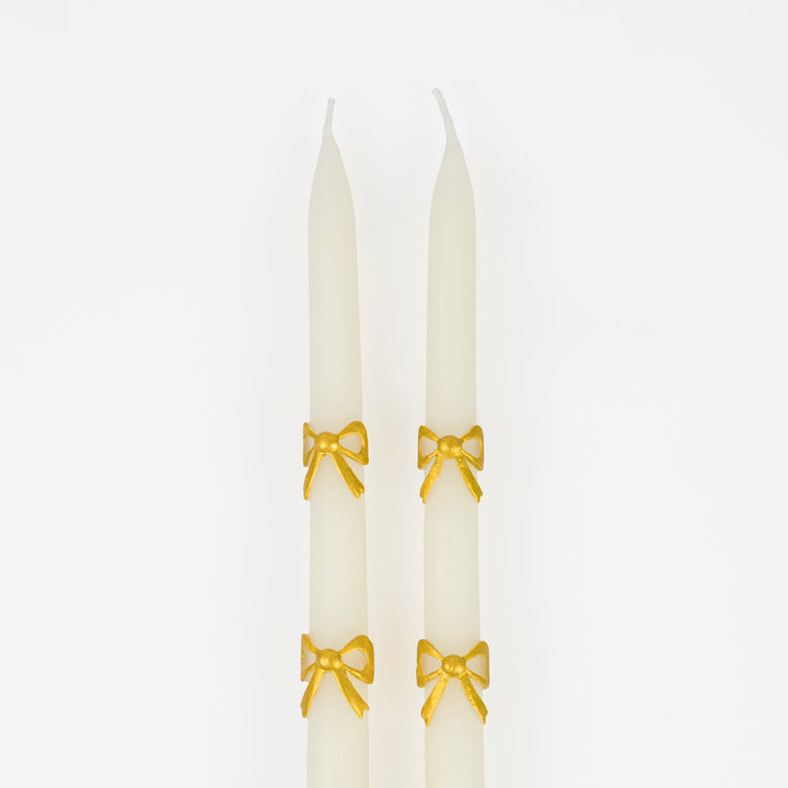 Gold Bow Taper Christmas Candles x 2 | Meri Meri Christmas Candles Candle Gold Bow Taper Christmas Candles x 2
