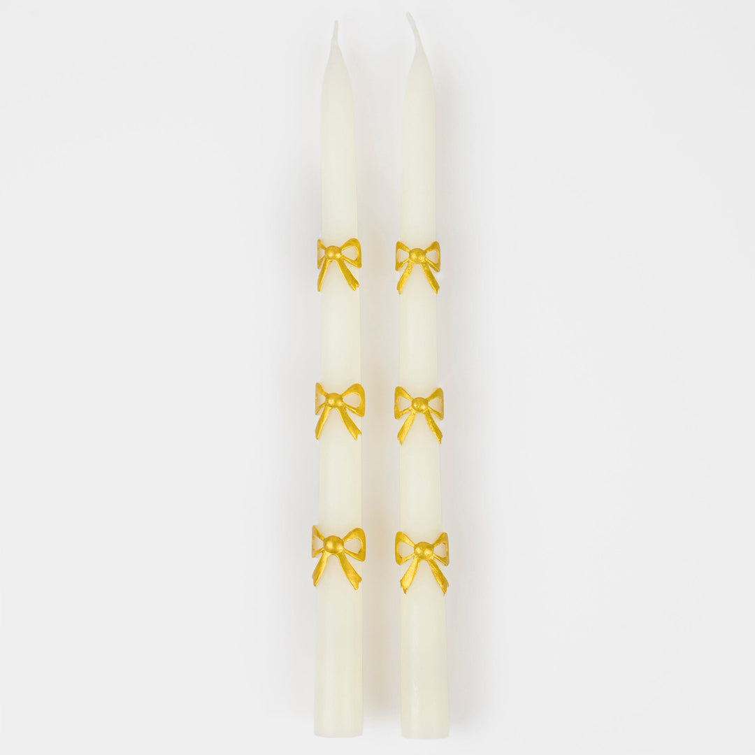 Gold Bow Taper Christmas Candles x 2 | Meri Meri Christmas Candles Candle Gold Bow Taper Christmas Candles x 2