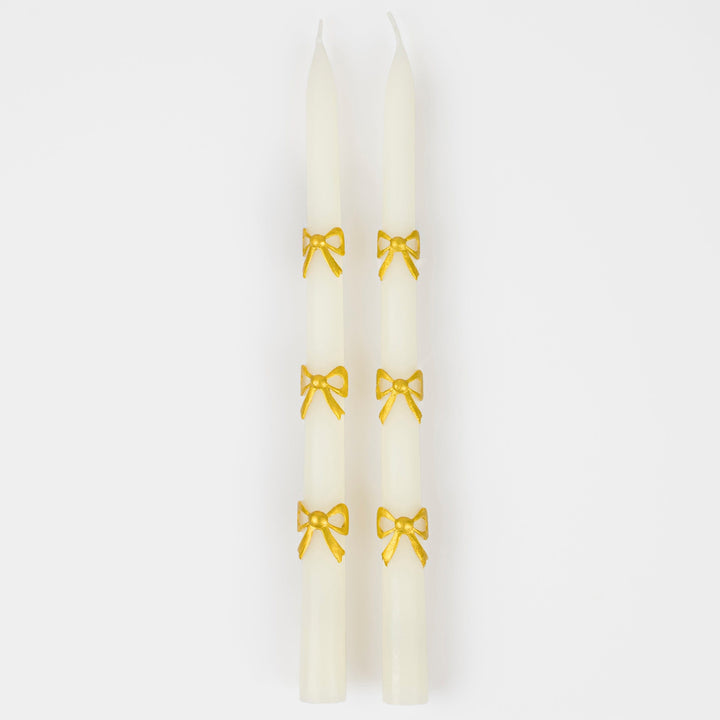 Gold Bow Taper Christmas Candles x 2 | Meri Meri Christmas Candles Candle Gold Bow Taper Christmas Candles x 2