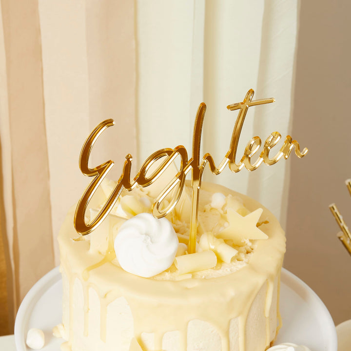 Gold Eighteen Acrylic Cake Topper - 18th Birthday Cake Topper Cake Topper Gold Eighteen Acrylic Cake Topper
