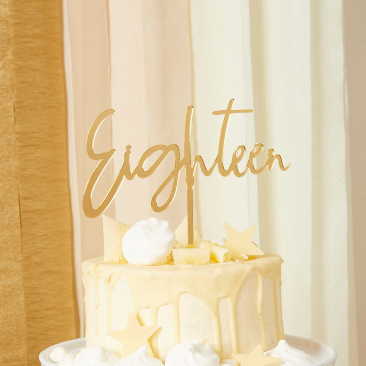 Gold Eighteen Acrylic Cake Topper - 18th Birthday Cake Topper Cake Topper Gold Eighteen Acrylic Cake Topper