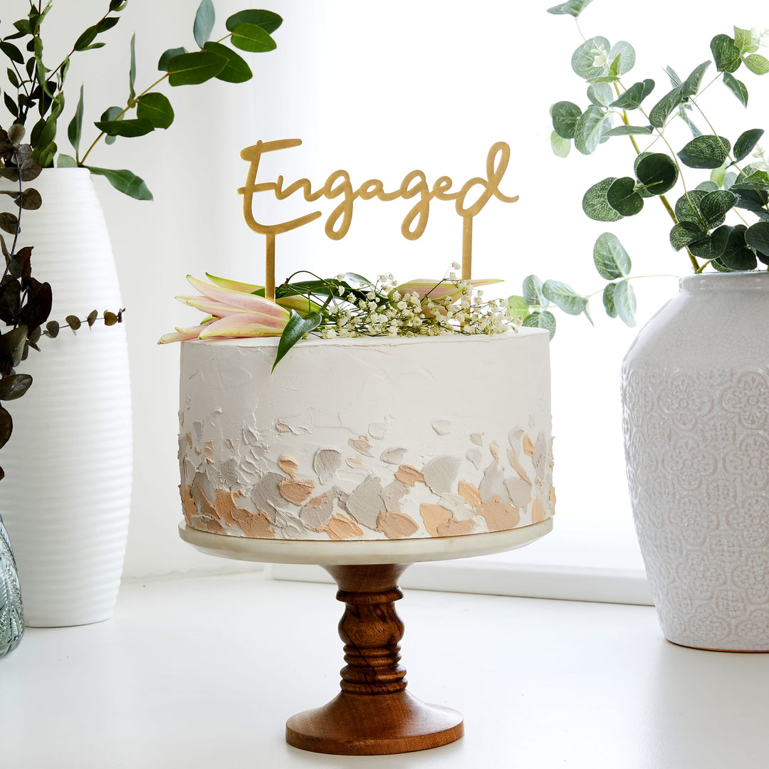 Gold Engaged Acrylic Cake Topper | Engagement Cake Topper Gold Engaged Acrylic Cake Topper