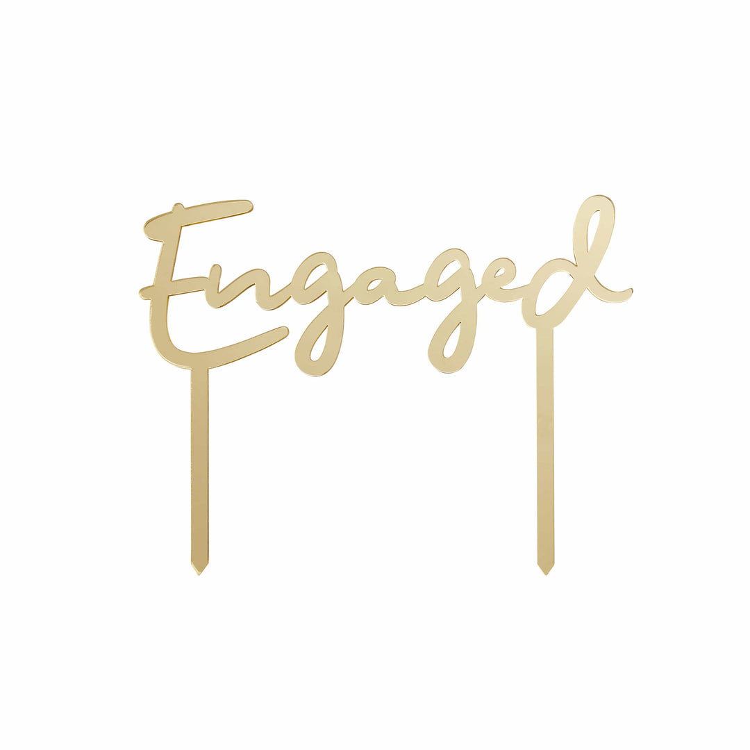 Gold Engaged Acrylic Cake Topper | Engagement Party Supplies UK Cake Topper Gold Engaged Acrylic Cake Topper
