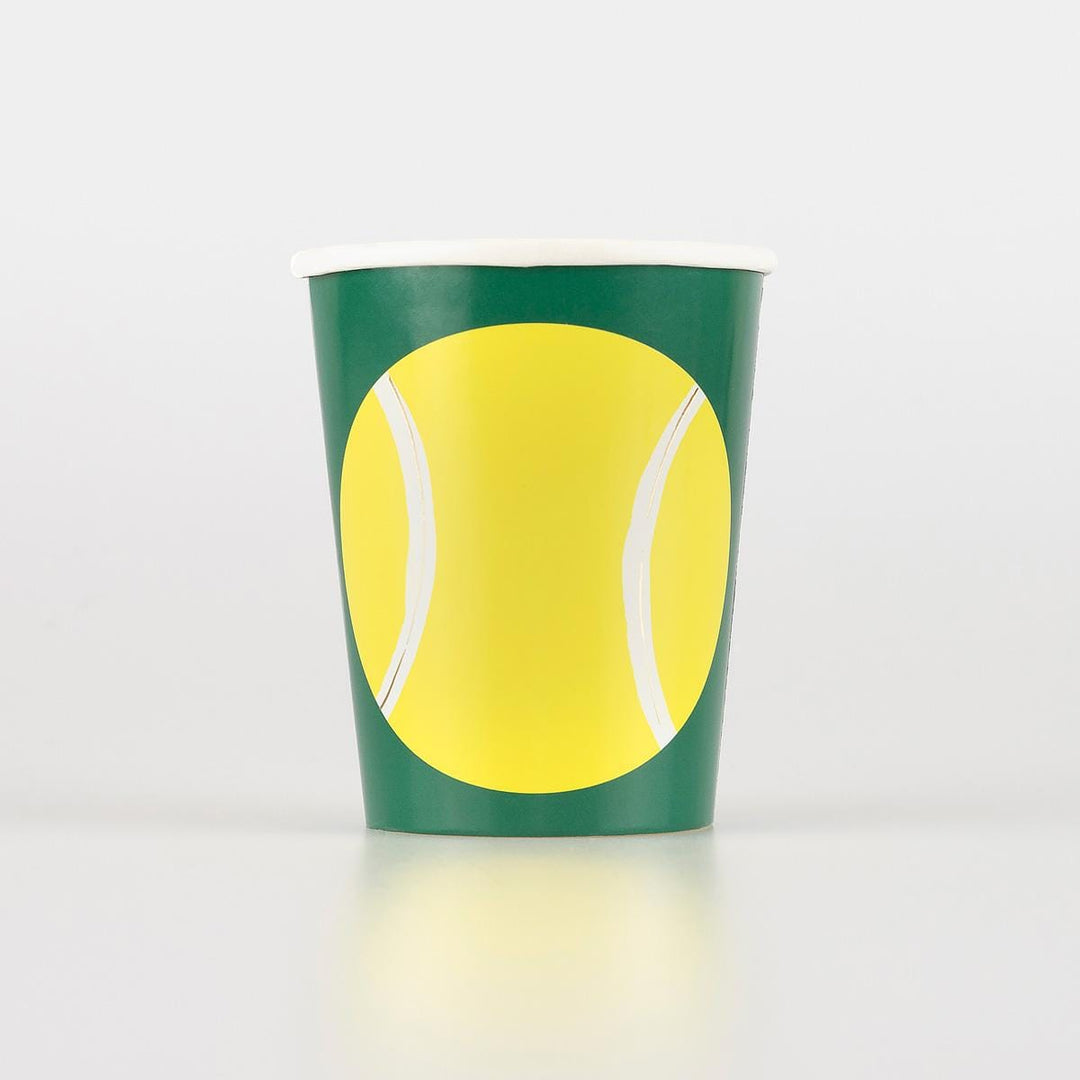 Gold Foil Tennis Party Cups x 8 | Meri Meri party cups Gold Foil Tennis Party Cups x 8