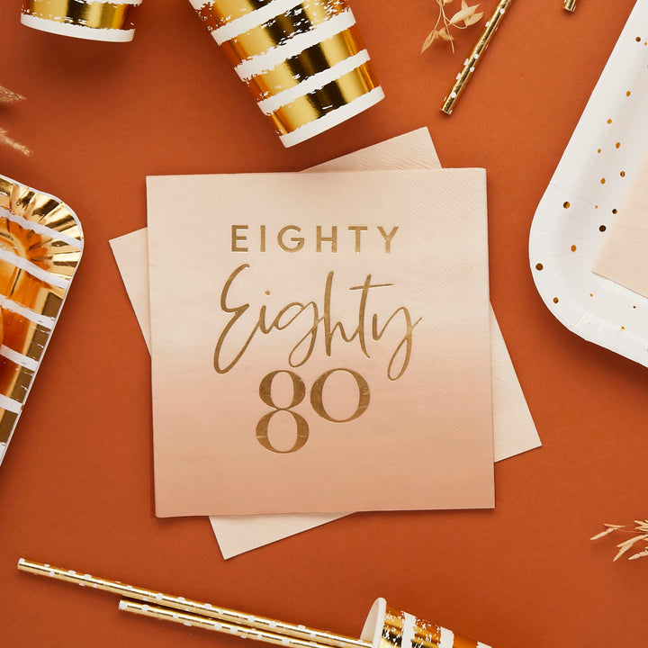 Gold Foiled Eighty Paper Napkins x 16 - 80th Birthday Party Supplies Paper Napkins Gold Foiled Eighty 80th Party Napkins x 16
