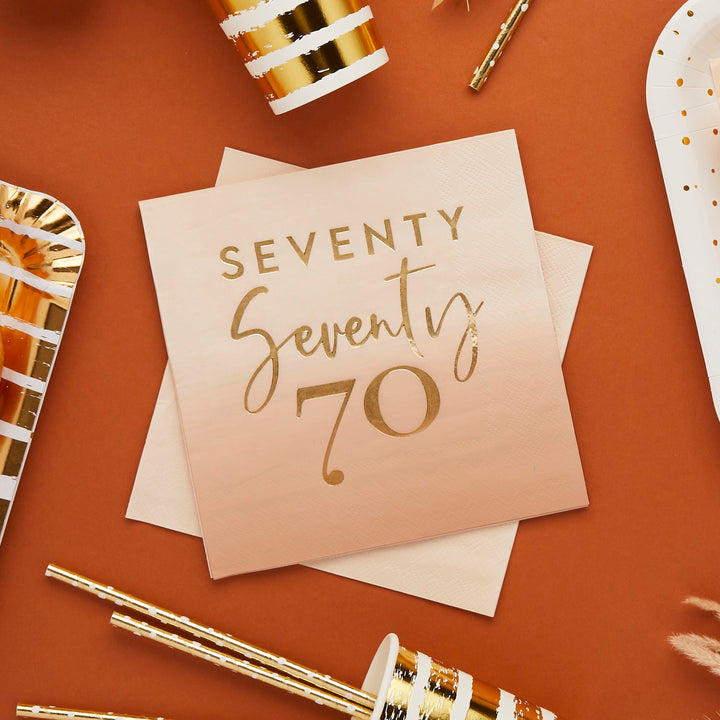 Gold Foiled Seventy Paper Napkins x 16 - 70th Birthday Party Supplies Paper Napkins Gold Foiled Seventy 70th Paper Napkins x 16