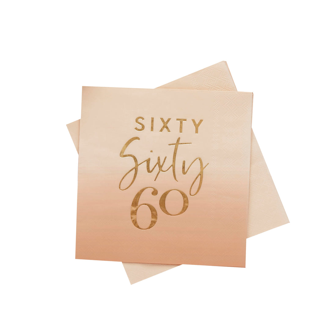 Gold Foiled Sixty Paper Napkins x 16 - 60th Birthday Party Supplies Paper Napkins Gold Foiled Sixty 60th Party Napkins x 16