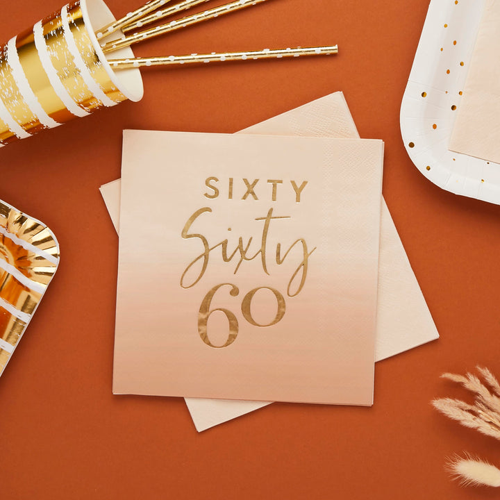 Gold Foiled Sixty Paper Napkins x 16 - 60th Birthday Party Supplies Paper Napkins Gold Foiled Sixty 60th Party Napkins x 16