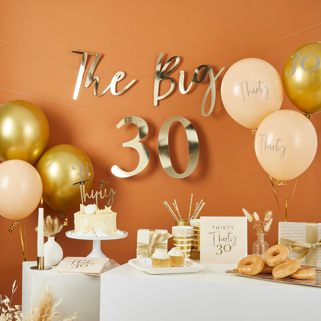 Gold Foiled Thirty Paper Napkins x 16 - 30th Birthday Supplies Paper Napkins Gold Foiled Thirty 30th Party Napkins x 16