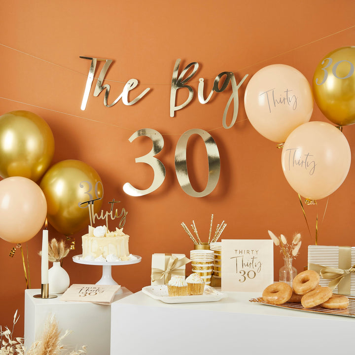 Gold Foiled Thirty Paper Napkins x 16 - 30th Birthday Supplies Paper Napkins Gold Foiled Thirty 30th Party Napkins x 16