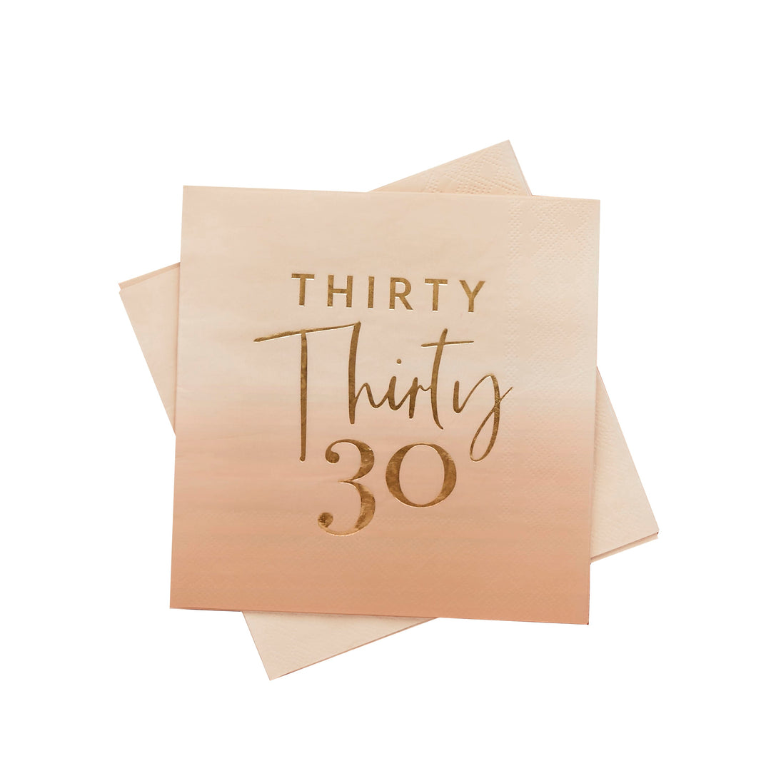 Gold Foiled Thirty Paper Napkins x 16 - 30th Birthday Supplies Paper Napkins Gold Foiled Thirty 30th Party Napkins x 16