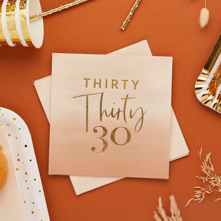 Gold Foiled Thirty Paper Napkins x 16 - 30th Birthday Supplies Paper Napkins Gold Foiled Thirty 30th Party Napkins x 16