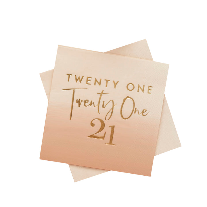 Gold Foiled Twenty One Paper Napkins x 16 - 21st Birthday Party Paper Napkins Gold Foiled Twenty One 21st Party Napkins x 16