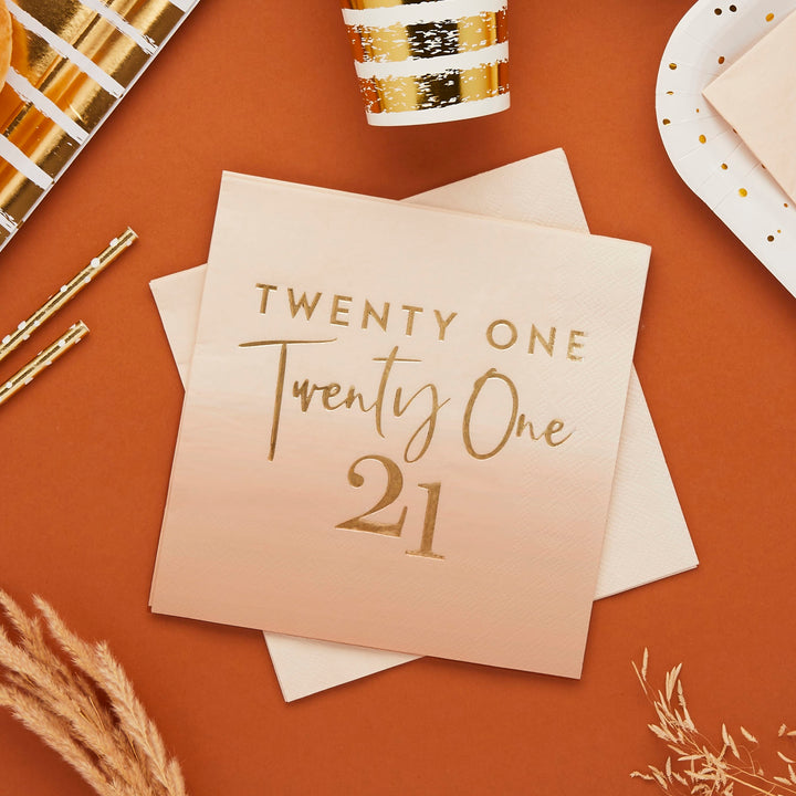 Gold Foiled Twenty One Paper Napkins x 16 - 21st Birthday Party Paper Napkins Gold Foiled Twenty One 21st Party Napkins x 16
