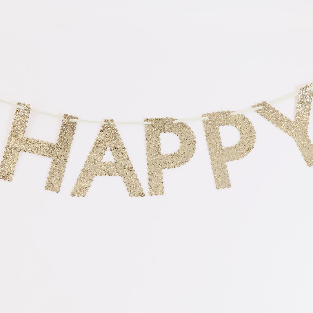 Gold Glitter Fabric Happy Birthday Party Garland Bunting Gold Glitter Fabric Happy Birthday Party Garland