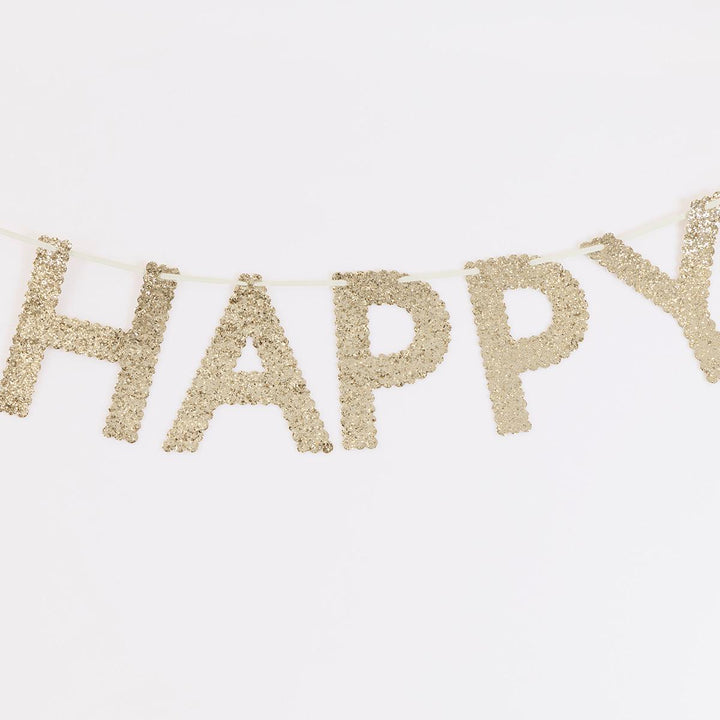 Gold Glitter Fabric Happy Birthday Party Garland Bunting Gold Glitter Fabric Happy Birthday Party Garland