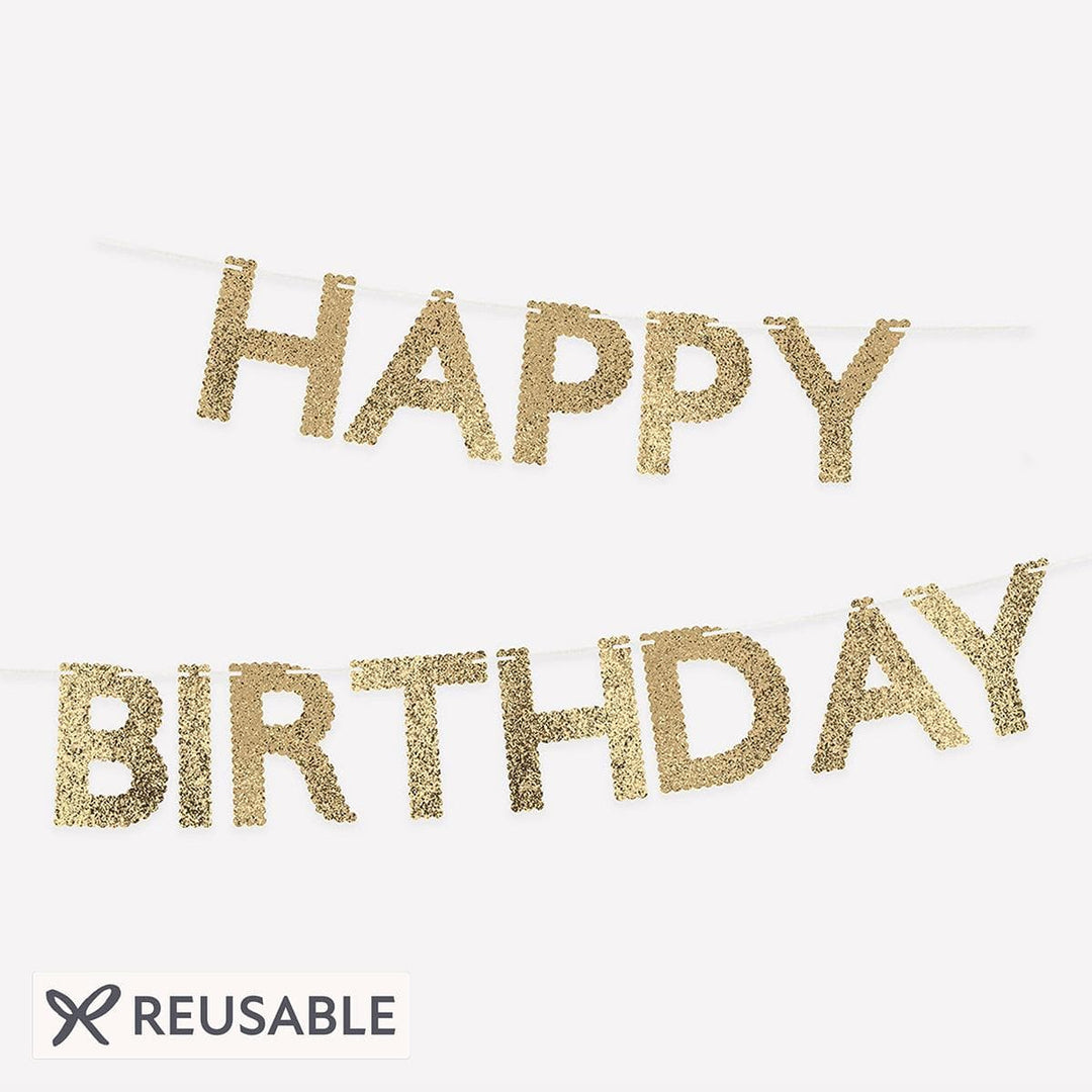 Gold Glitter Fabric Happy Birthday Party Garland Bunting Gold Glitter Fabric Happy Birthday Party Garland