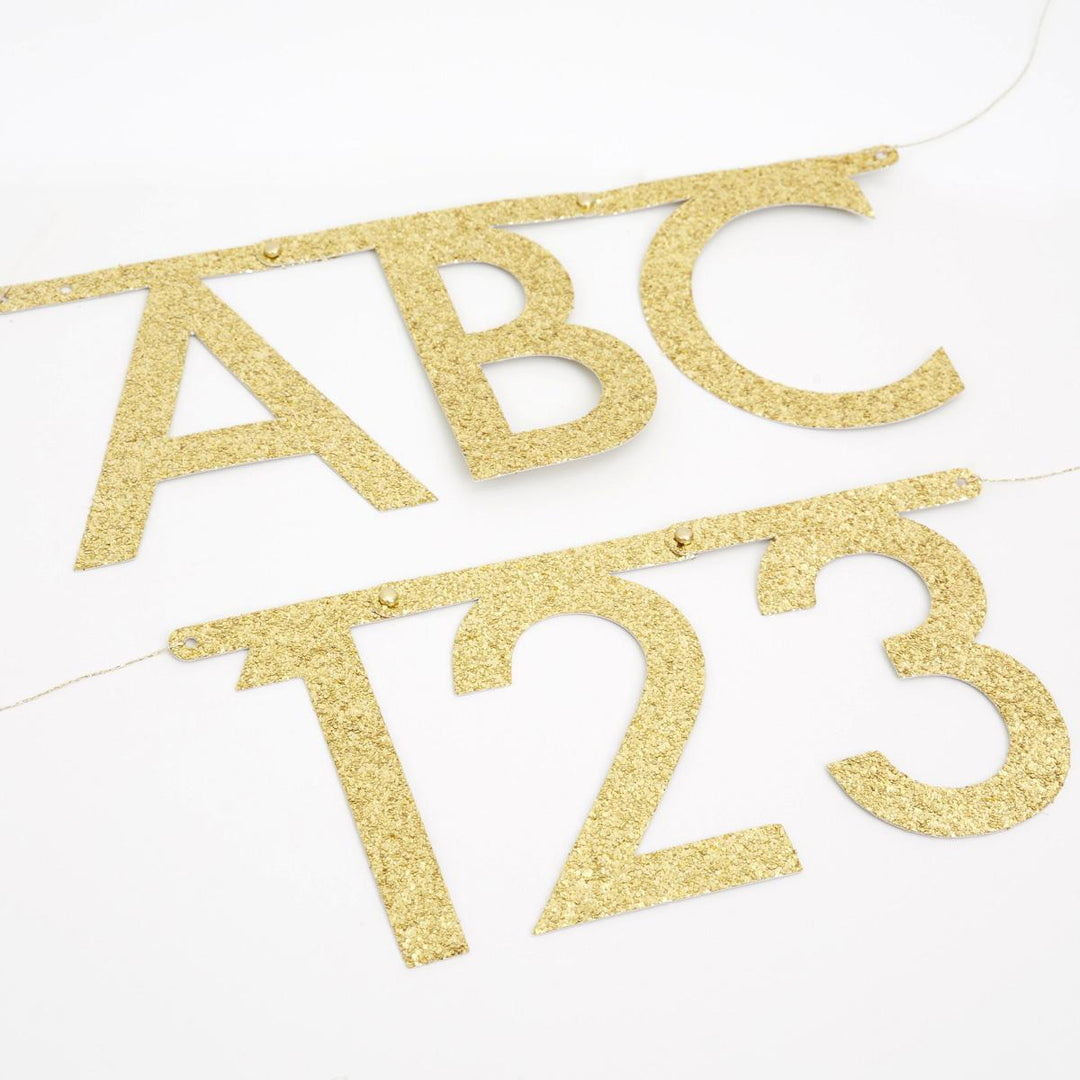 Gold Glitter Letter Party Garland Set | Meri Meri Bunting Gold Glitter Letter Party Garland Set