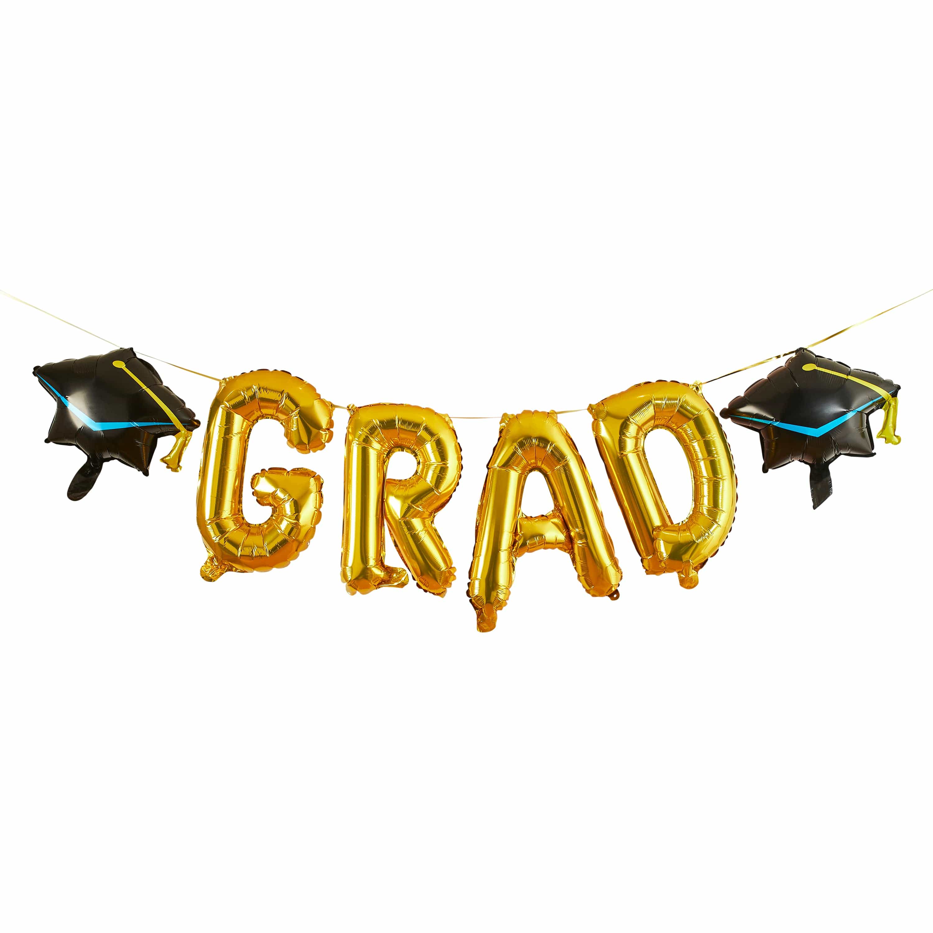 Gold 'GRAD' Foil Balloon Garland - Graduation Decorations – Little Big ...