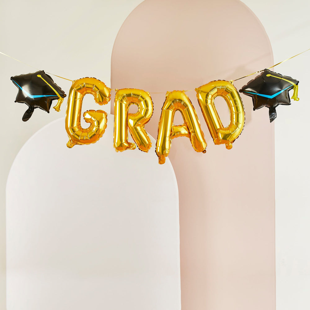 Gold 'GRAD' Foil Balloon Garland - Graduation Decorations Balloons Gold 'GRAD' Foil Balloon Garland