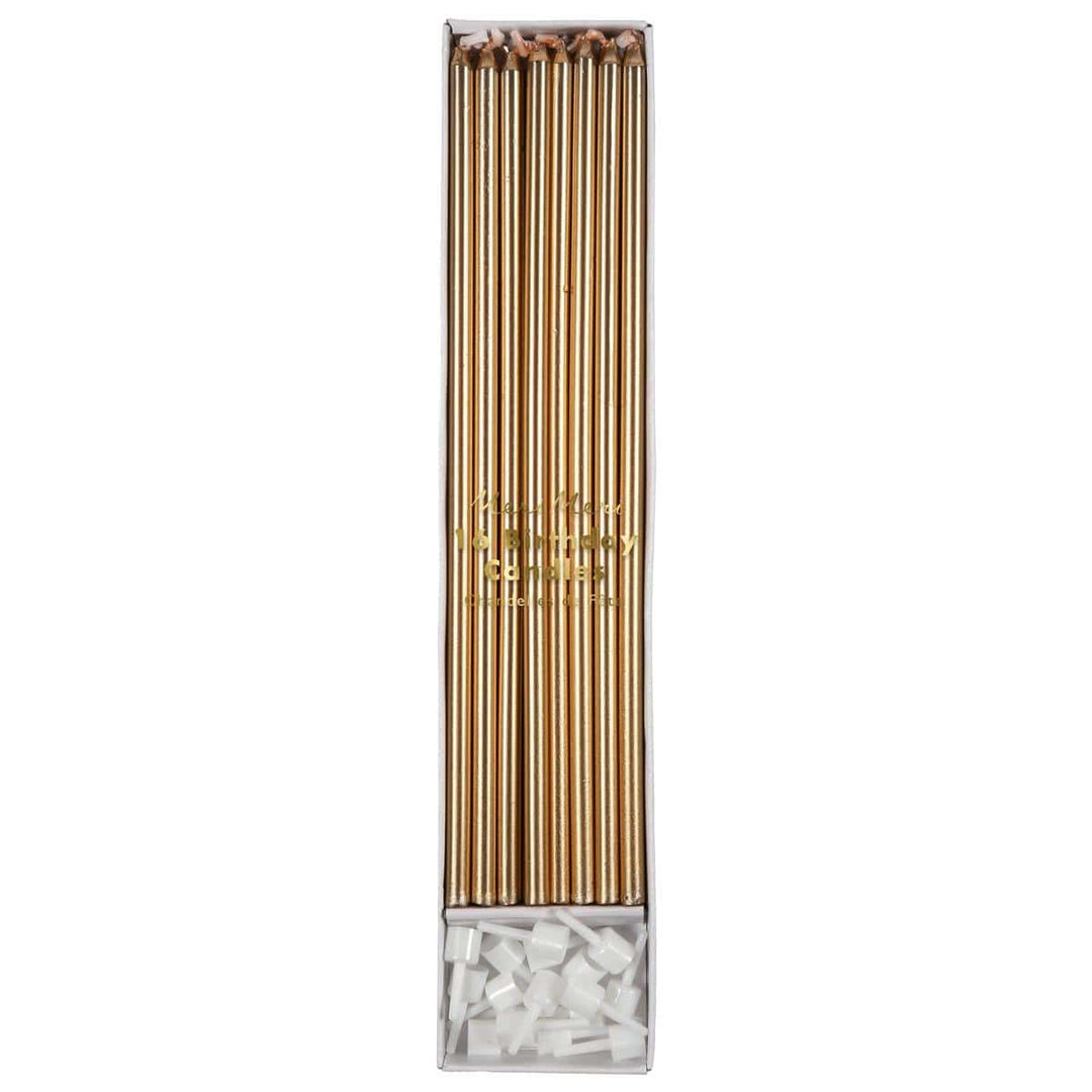 Gold Long Party Candles x 16 | Meri Meri Birthday Candles Gold Long Party Candles x 16