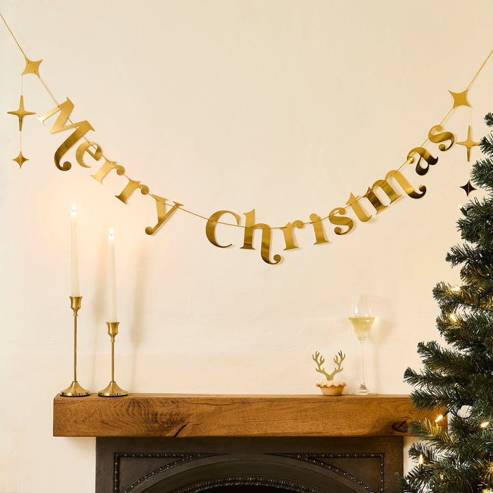 Gold Merry Christmas Banner - 2m bunting Gold Merry Christmas Banner - 2m