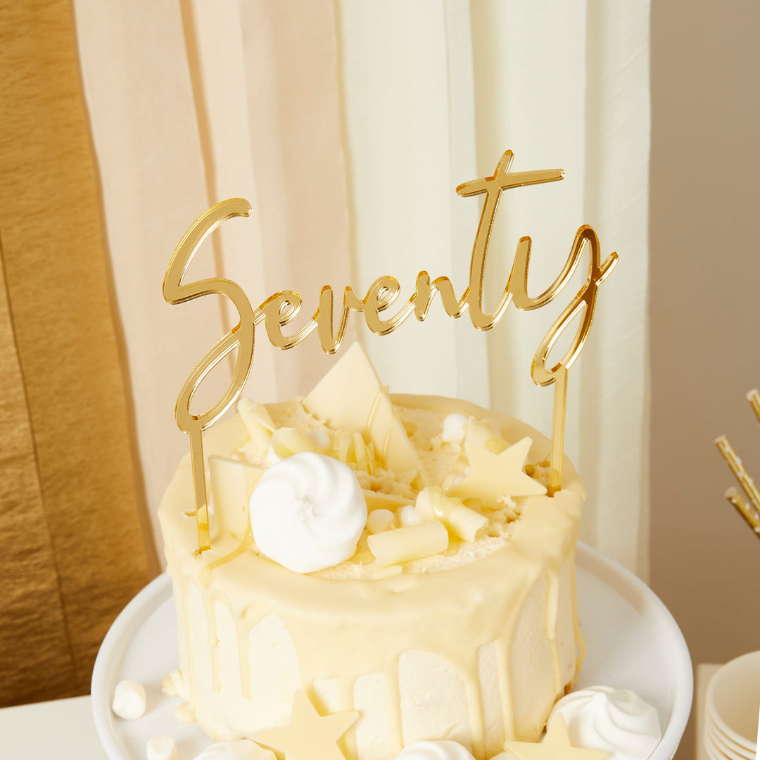 Gold Seventy Acrylic Cake Topper - 70th Birthday Cake Topper Cake Topper Gold Seventy Acrylic Cake Topper