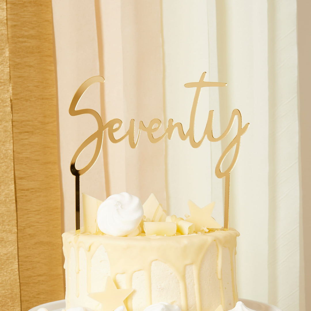 Gold Seventy Acrylic Cake Topper - 70th Birthday Cake Topper Cake Topper Gold Seventy Acrylic Cake Topper