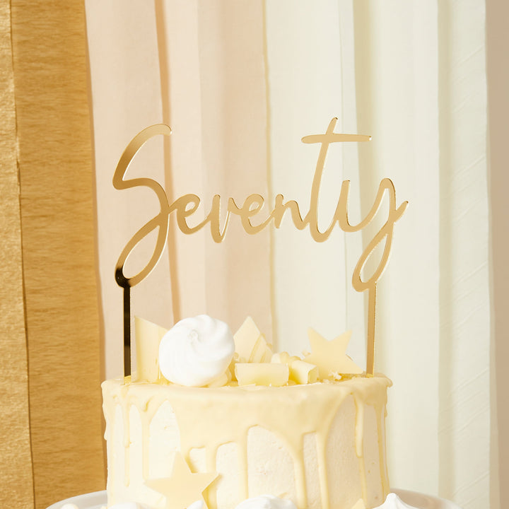 Gold Seventy Acrylic Cake Topper - 70th Birthday Cake Topper Cake Topper Gold Seventy Acrylic Cake Topper