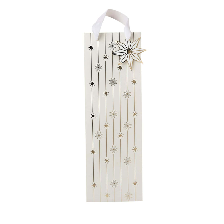 Gold Star Bottle Gift Bag | Hootyballoo White &amp; Gold Christmas Bottle Bag Gift Bags Gold Star Bottle Gift Bag