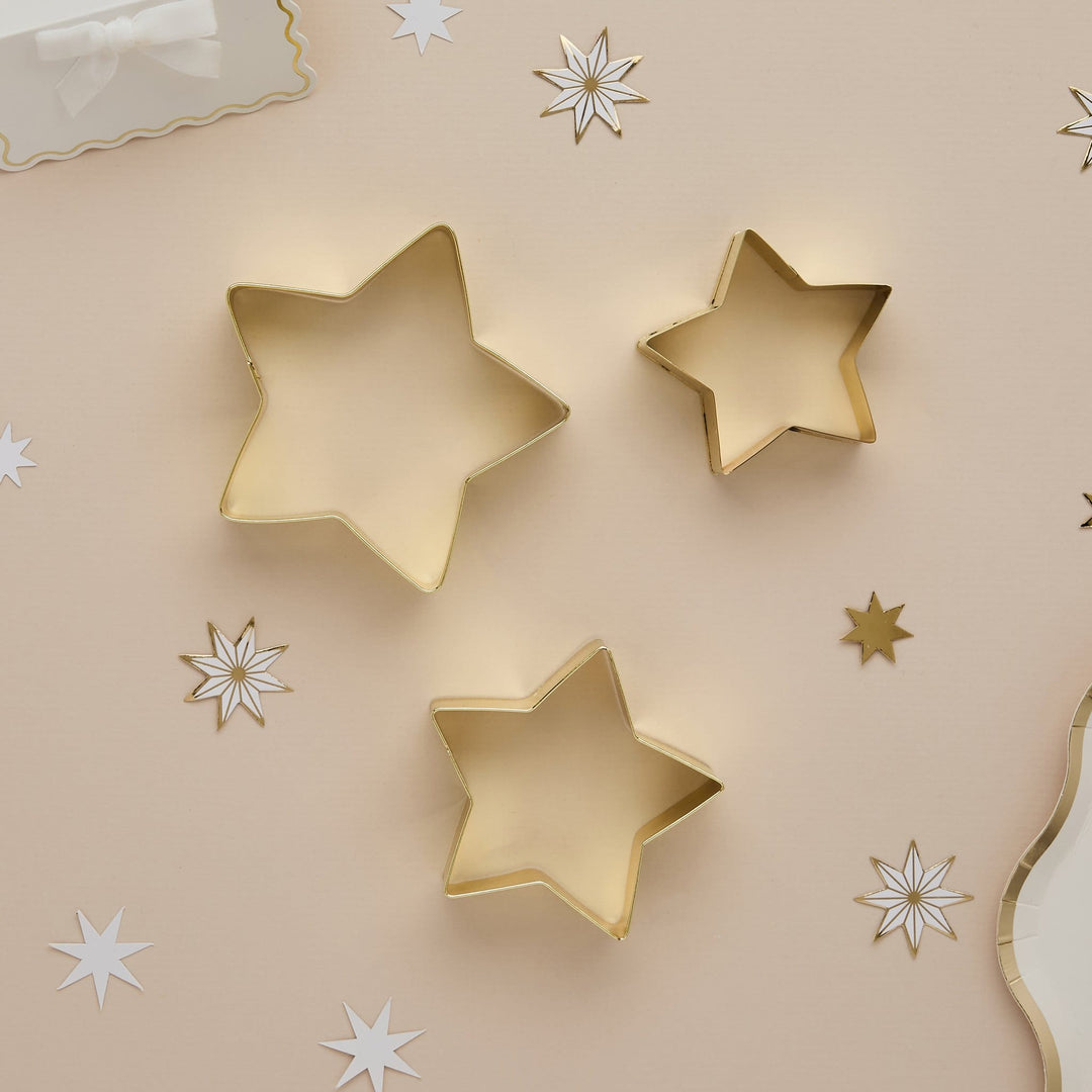 Gold Star Cookie Cutters x 3 | Hootyballoo Christmas Baking cookie cutter Gold Star Cookie Cutters x 3