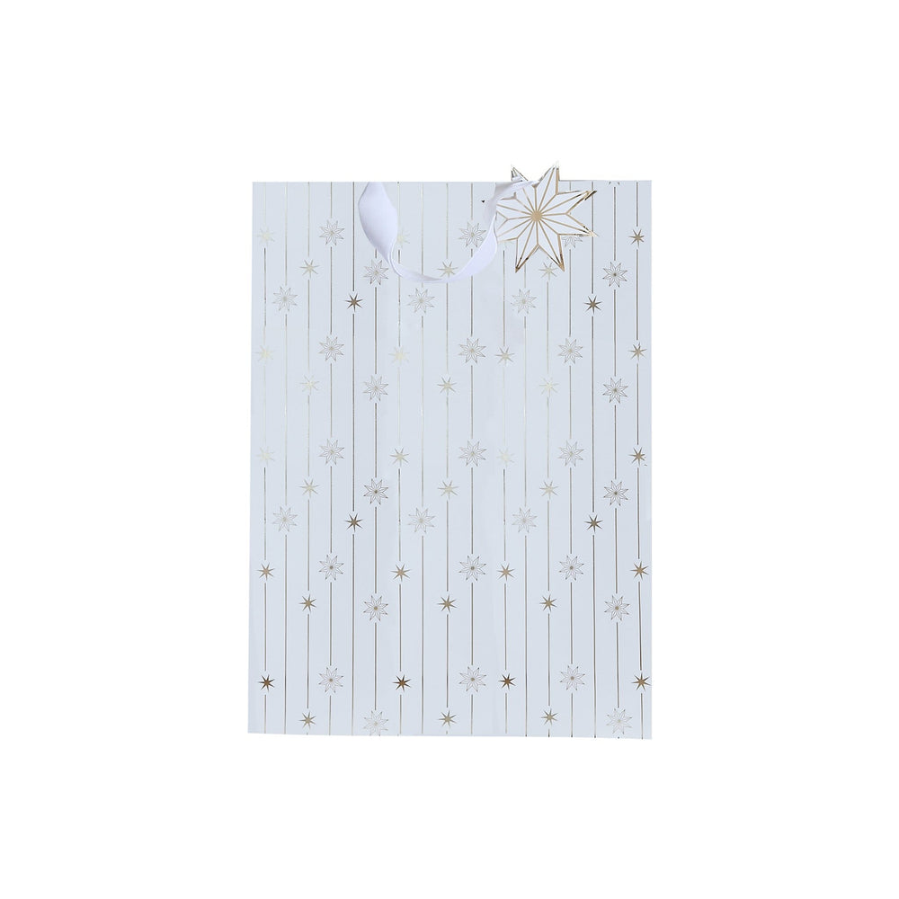 Gold Star Medium Gift Bag | Hootyballoo White & Gold Christmas Gift Bags Gift Bags Gold Star Medium Gift Bag