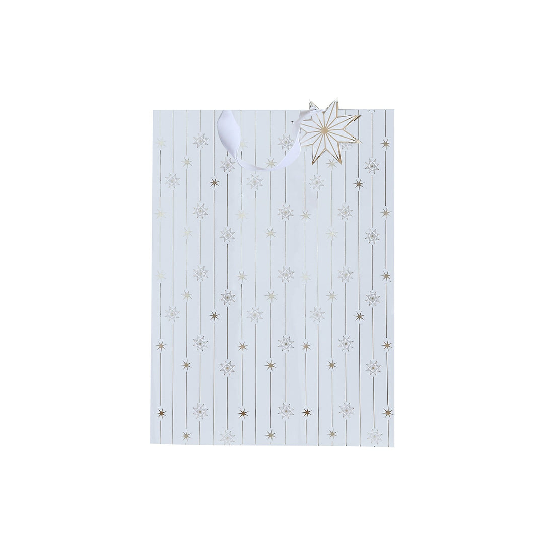 Gold Star Medium Gift Bag | Hootyballoo White &amp; Gold Christmas Gift Bags Gift Bags Gold Star Medium Gift Bag