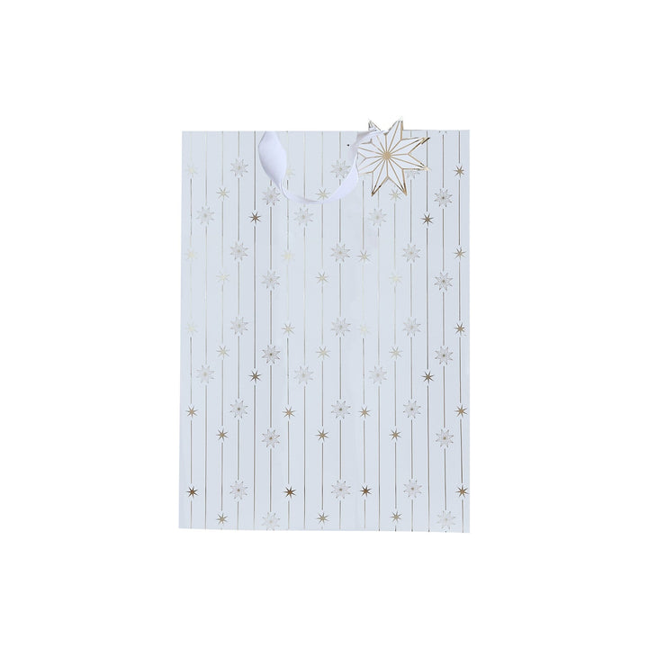 Gold Star Medium Gift Bag | Hootyballoo White &amp; Gold Christmas Gift Bags Gift Bags Gold Star Medium Gift Bag