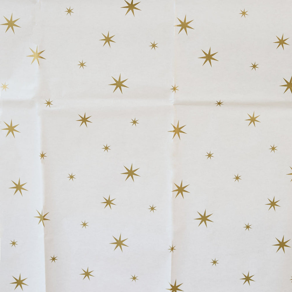 Gold Star Paper Tablecloth | Hootyballoo White & Gold Christmas Tableware Tablecloths Gold Star Paper Tablecloth