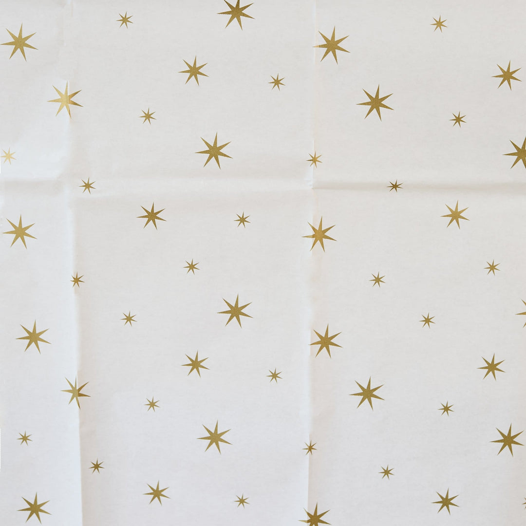 Gold Star Paper Tablecloth | Hootyballoo White &amp; Gold Christmas Tableware Tablecloths Gold Star Paper Tablecloth