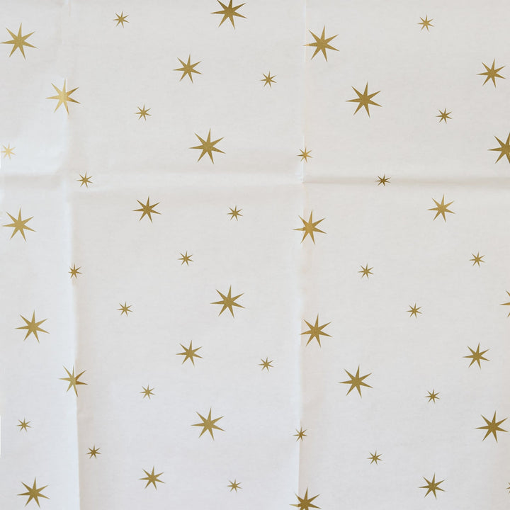 Gold Star Paper Tablecloth | Hootyballoo White &amp; Gold Christmas Tableware Tablecloths Gold Star Paper Tablecloth