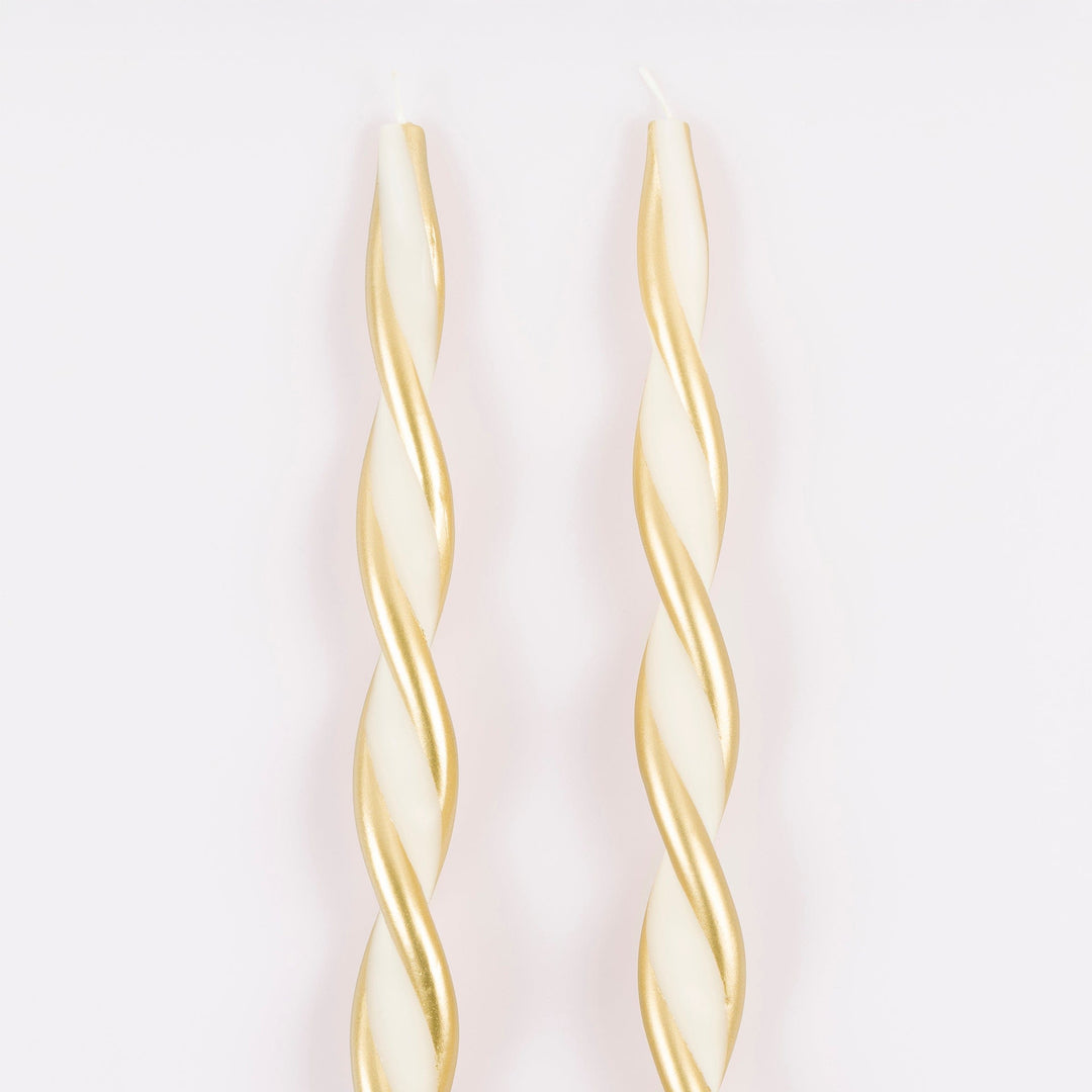 Gold Stripe Twist Christmas Candles x 2 | Meri Meri Christmas Candles Candle Gold Stripe Twist Christmas Candles x 2