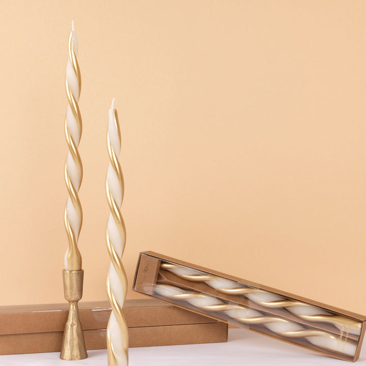 Gold Stripe Twist Christmas Candles x 2 | Meri Meri Christmas Candles Candle Gold Stripe Twist Christmas Candles x 2
