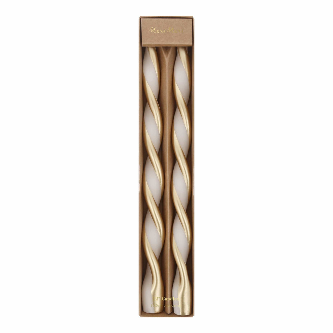 Gold Stripe Twist Christmas Candles x 2 | Meri Meri Christmas Candles Candle Gold Stripe Twist Christmas Candles x 2