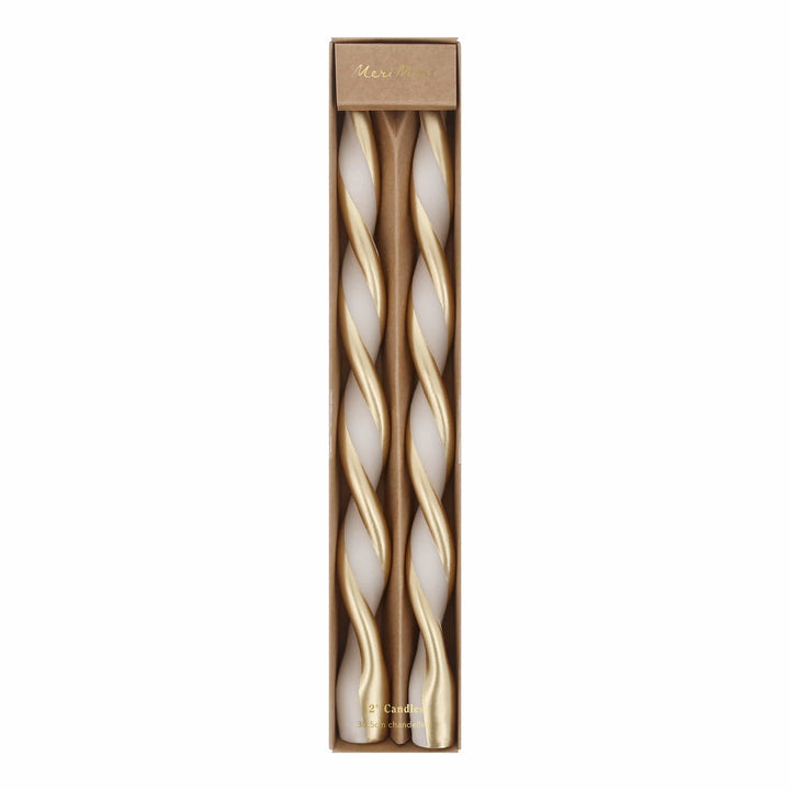 Gold Stripe Twist Christmas Candles x 2 | Meri Meri Christmas Candles Candle Gold Stripe Twist Christmas Candles x 2