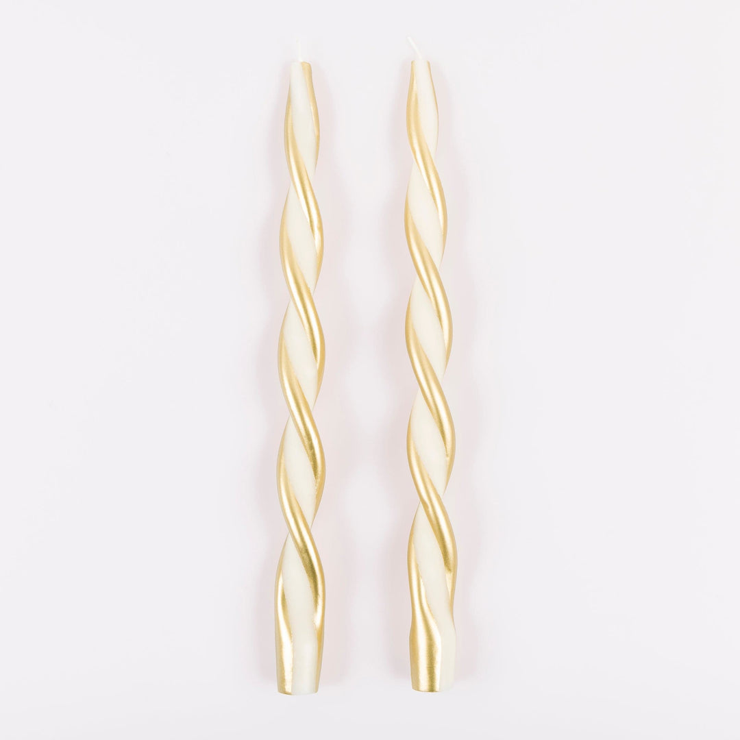 Gold Stripe Twist Christmas Candles x 2 | Meri Meri Christmas Candles Candle Gold Stripe Twist Christmas Candles x 2