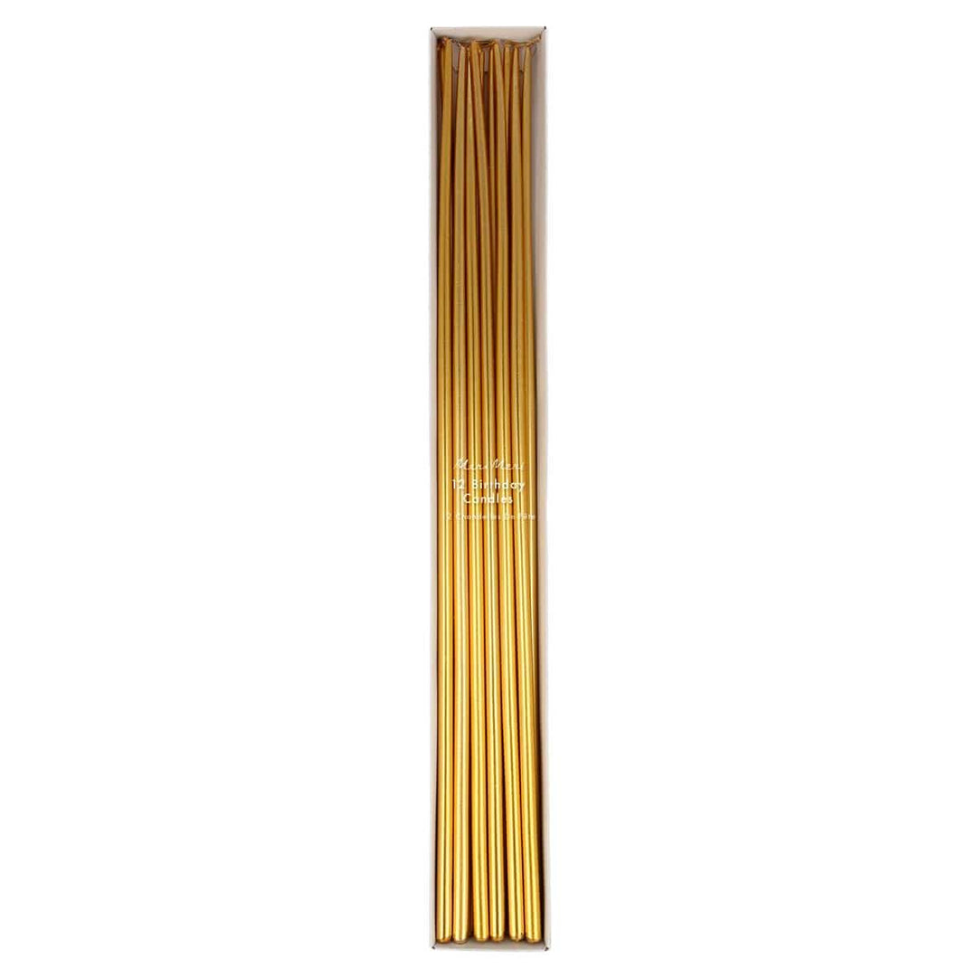 Gold Tall Tapered Party Candles x 12 | Meri Meri Birthday Candles Gold Tall Tapered Party Candles x 12