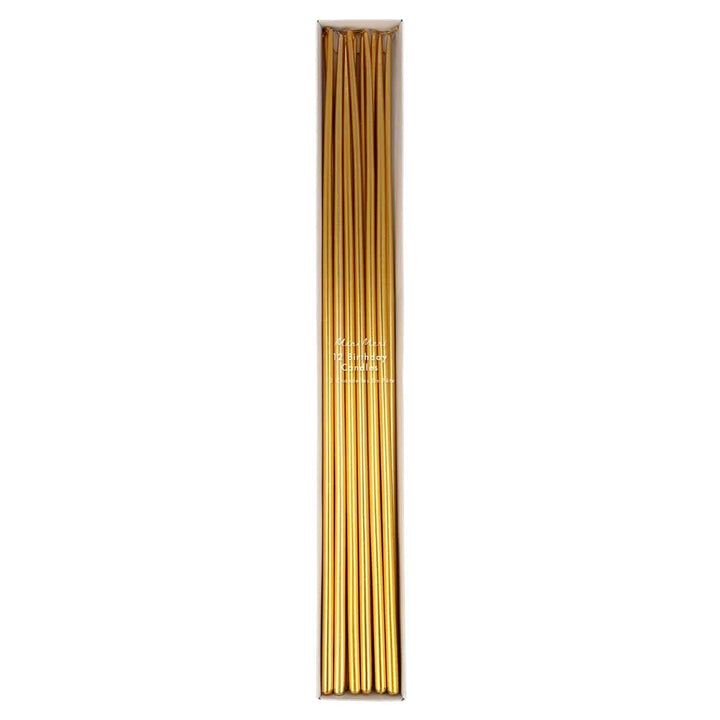 Gold Tall Tapered Party Candles x 12 | Meri Meri Birthday Candles Gold Tall Tapered Party Candles x 12