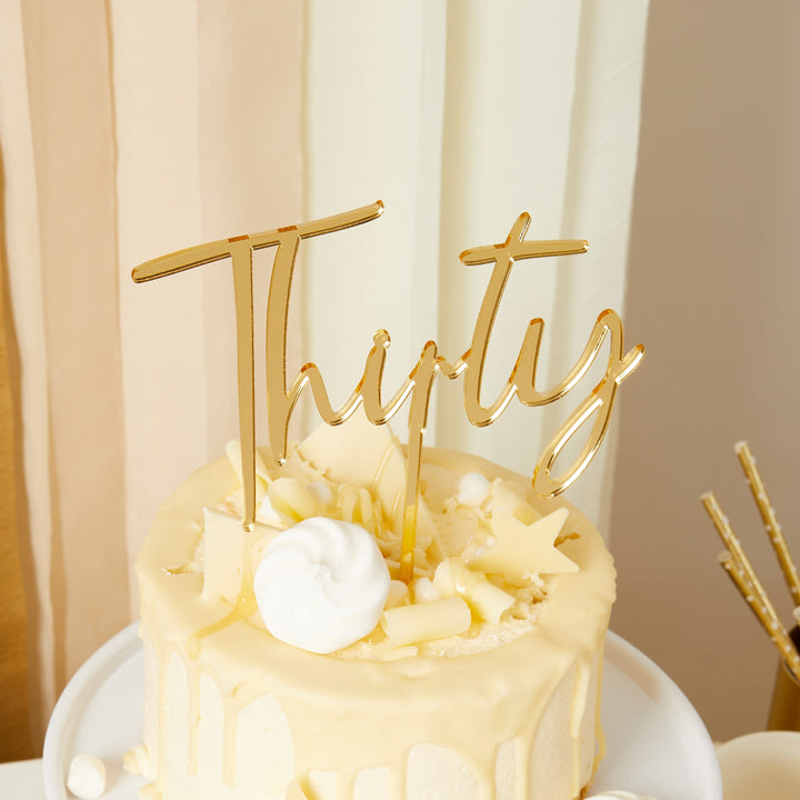 Gold Thirty Acrylic Cake Topper - 30th Birthday Cake Decor Cake Topper Gold Thirty Acrylic Cake Topper