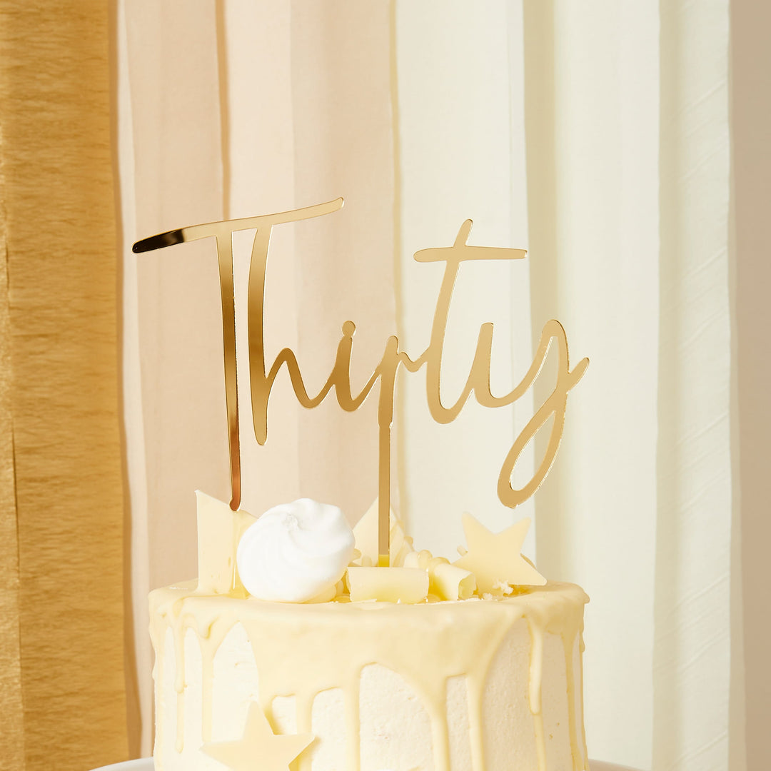Gold Thirty Acrylic Cake Topper - 30th Birthday Cake Decor Cake Topper Gold Thirty Acrylic Cake Topper