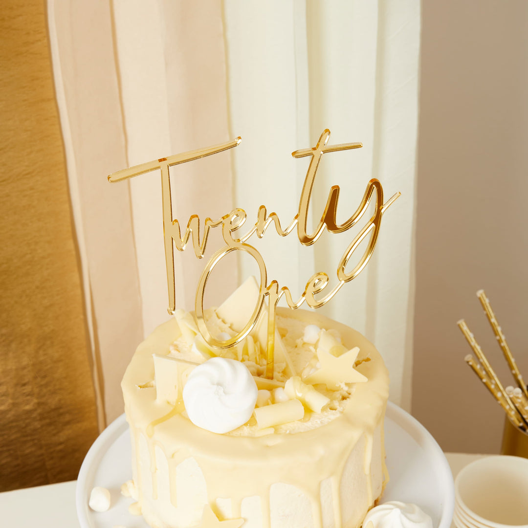 Gold Twenty One Acrylic Cake Topper - 21st Birthday Cake Topper Cake Topper Gold Twenty One Acrylic Cake Topper