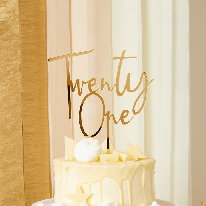 Gold Twenty One Acrylic Cake Topper - 21st Birthday Cake Topper Cake Topper Gold Twenty One Acrylic Cake Topper