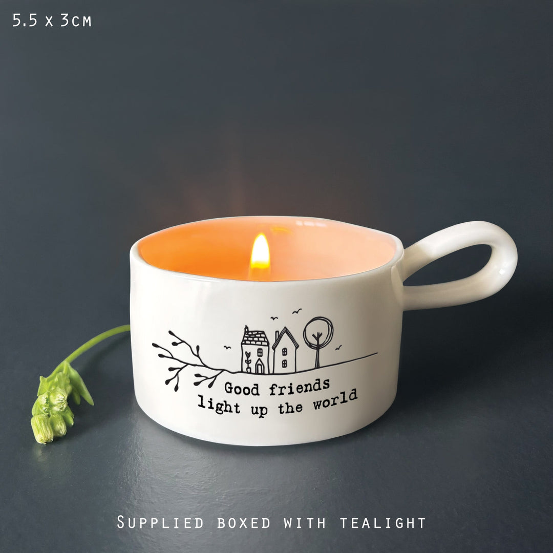 Good Friends Ceramic Candle Holder - Friendship Gift gift East of India Handled Candle Holder - Good Friends
