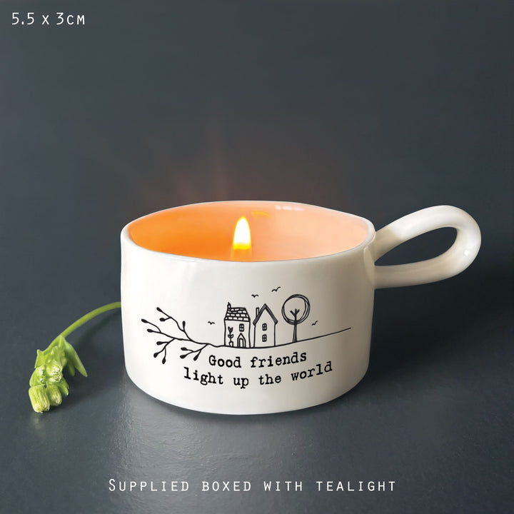 Good Friends Ceramic Candle Holder - Friendship Gift gift East of India Handled Candle Holder - Good Friends